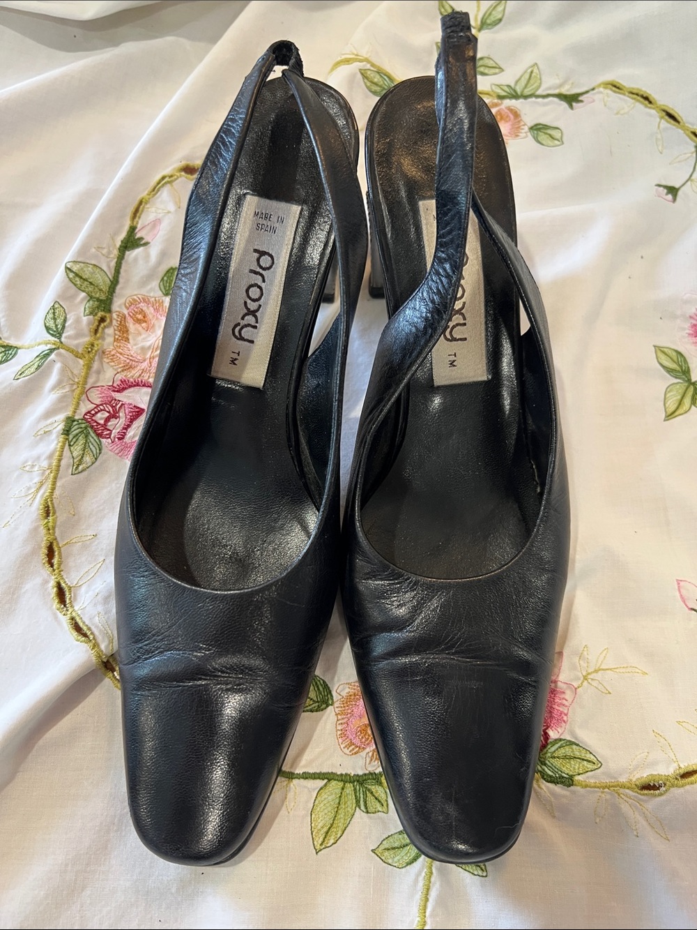 Poxy Black Leather Slingback Pumps with Metal Studded Heel Sz 8 - Picture 3 of 7